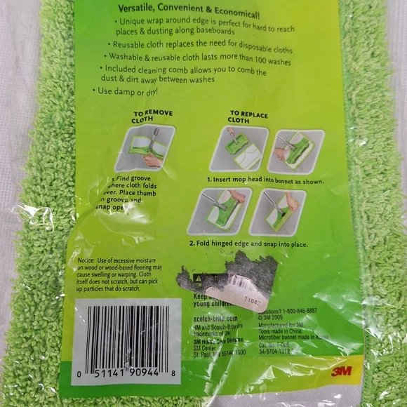 1pc Scotch Brite Microfiber Hardwood Floor Mop Cover Wrap Around Edge Lime Green - Picture 10 of 13